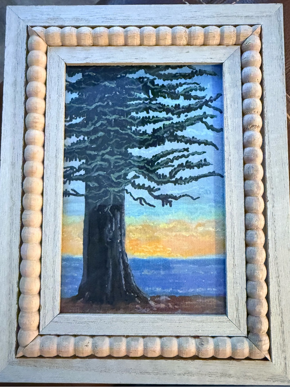 LAST LIGHT-Framed Coastal Tree Art Print in Blue and Black